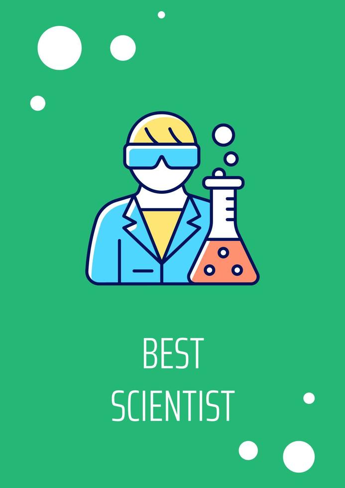 Best scientist greeting card with color icon element. Warmest congratulations. Postcard vector design. Decorative flyer with creative illustration. Notecard with congratulatory message