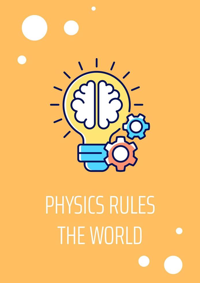 Physics dominates world greeting card with color icon element. Congrats to scientist. Postcard vector design. Decorative flyer with creative illustration. Notecard with congratulatory message