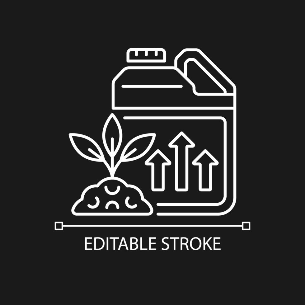 Growth enhancer linear icon for dark theme. Plant, crops growing accelerator. Nourishing additive. Thin line customizable illustration. Isolated vector contour symbol for night mode. Editable stroke