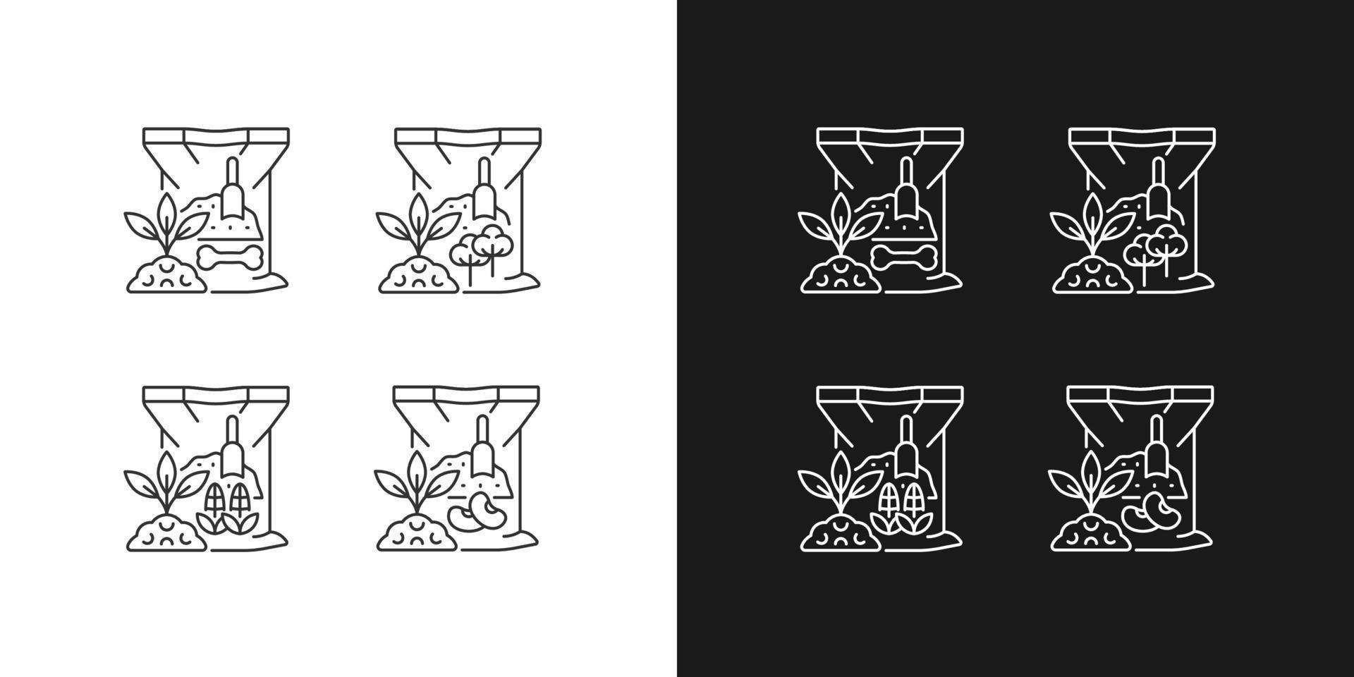 Organic supplements linear icons set for dark and light mode. Natural fertilizers for ground. Growth increasing. Customizable thin line symbols. Isolated vector outline illustrations. Editable stroke
