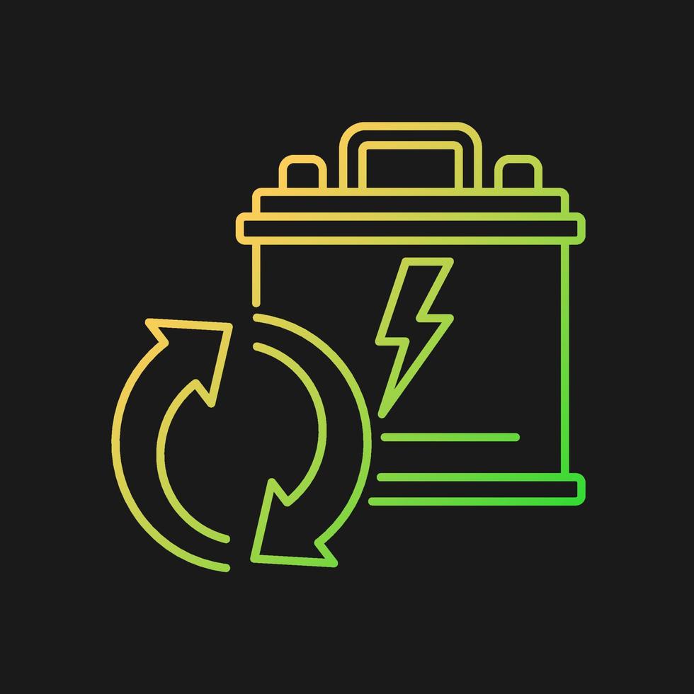 Recyclable lead-acid batteries gradient vector icon for dark theme. Car accumumlator recycle. Rechargeable energy cell. Thin line color symbol. Modern style pictogram. Vector isolated outline drawing