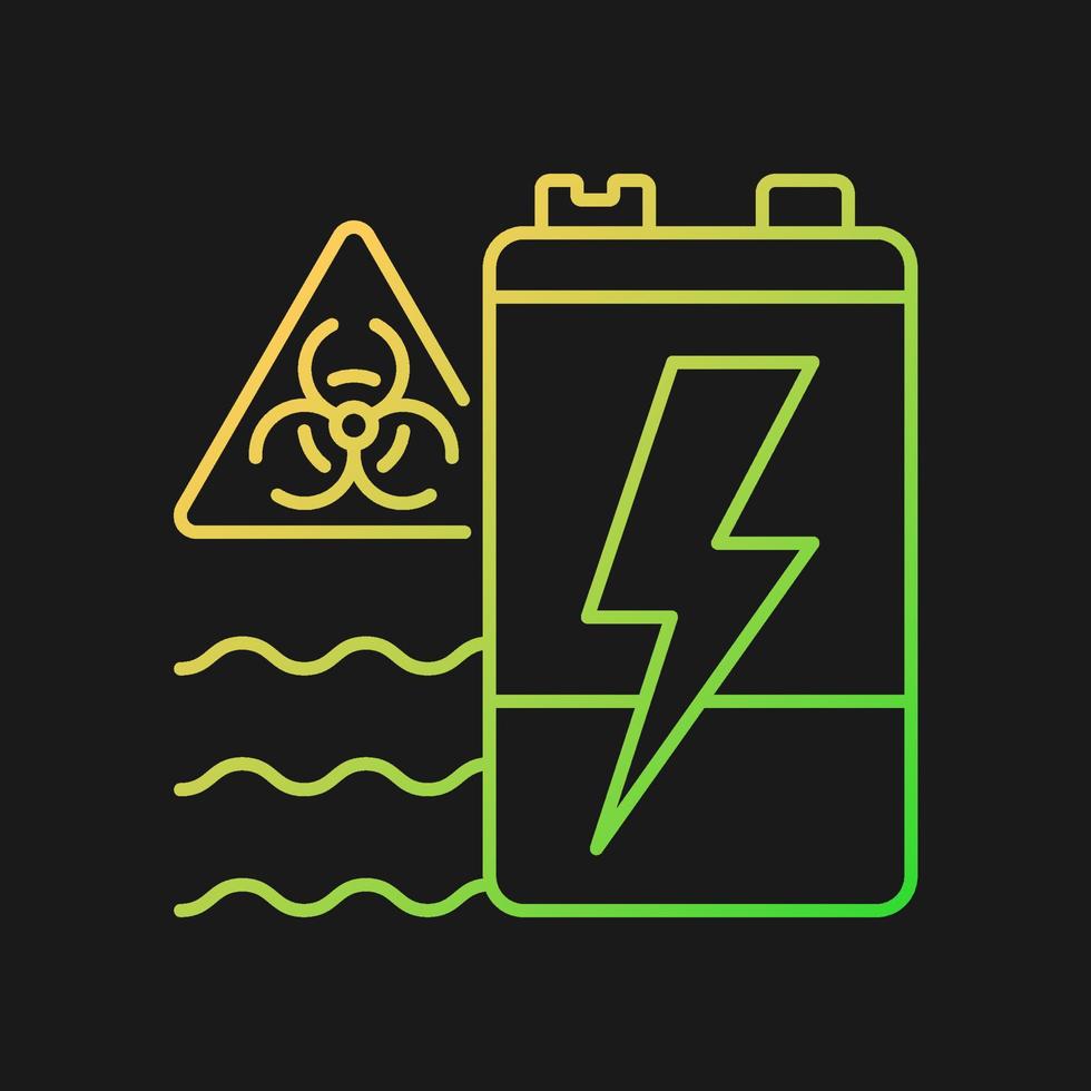 Battery water contamination threat gradient vector icon for dark theme. Hazardous chemicals leak. Groundwater pollution. Thin line color symbol. Modern style pictogram. Vector isolated outline drawing