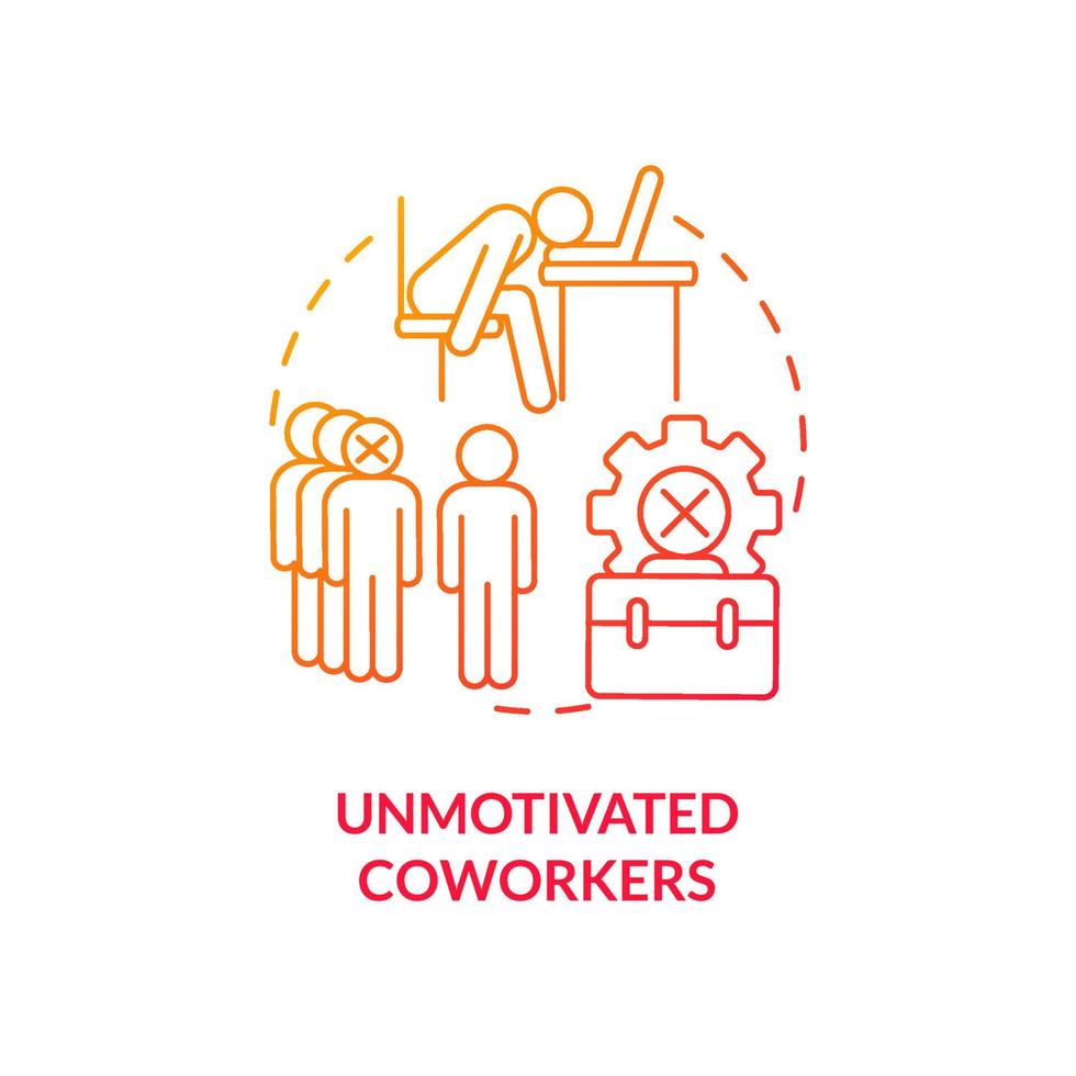 Unmotivated coworkers red gradient concept icon vector