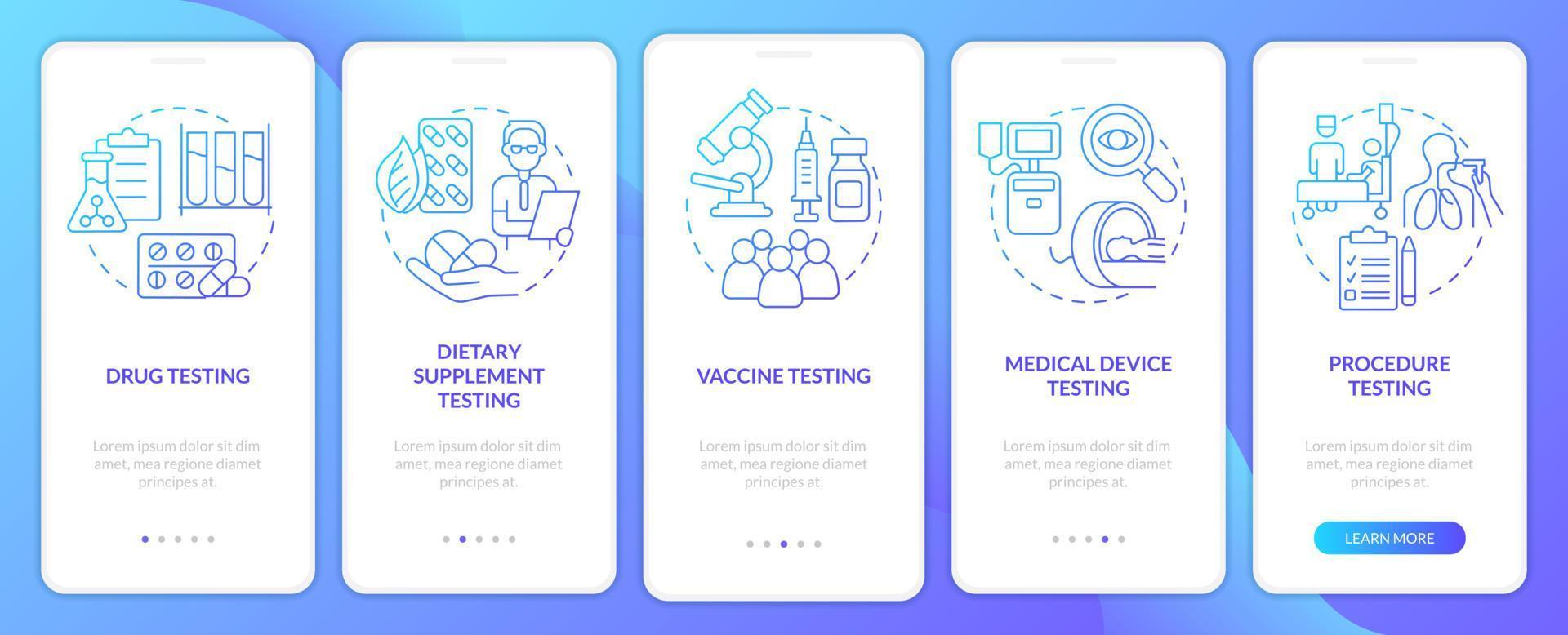 Things to be tested blue gradient onboarding mobile app screen vector