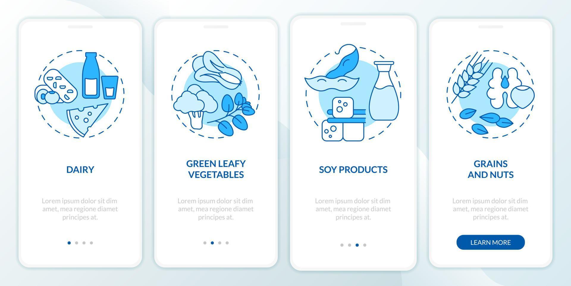 mejor nutrición para la salud de los huesos pantalla de aplicación móvil de incorporación azul vector