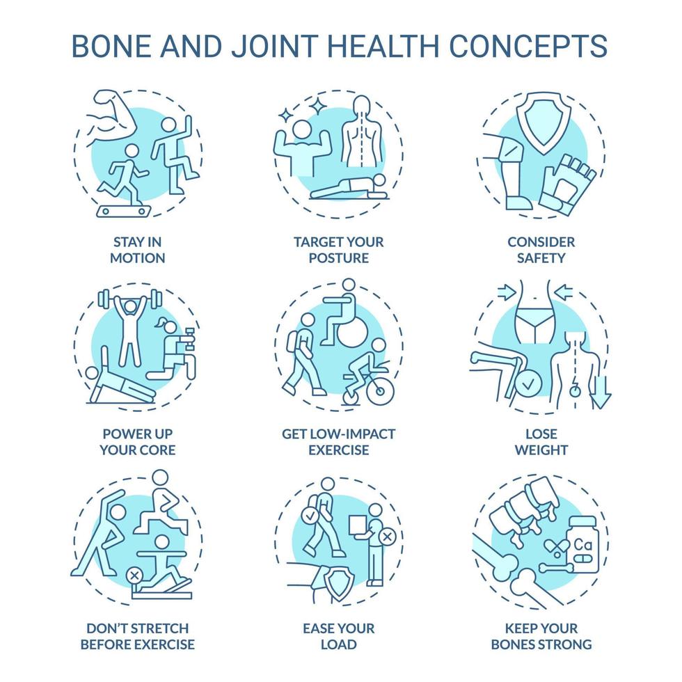 conjunto de iconos de concepto turquesa de salud ósea y articular vector