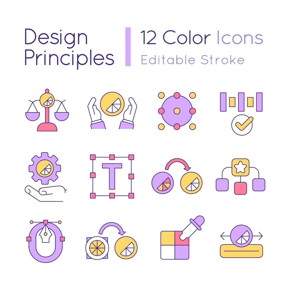 Design principles RGB color icons set vector