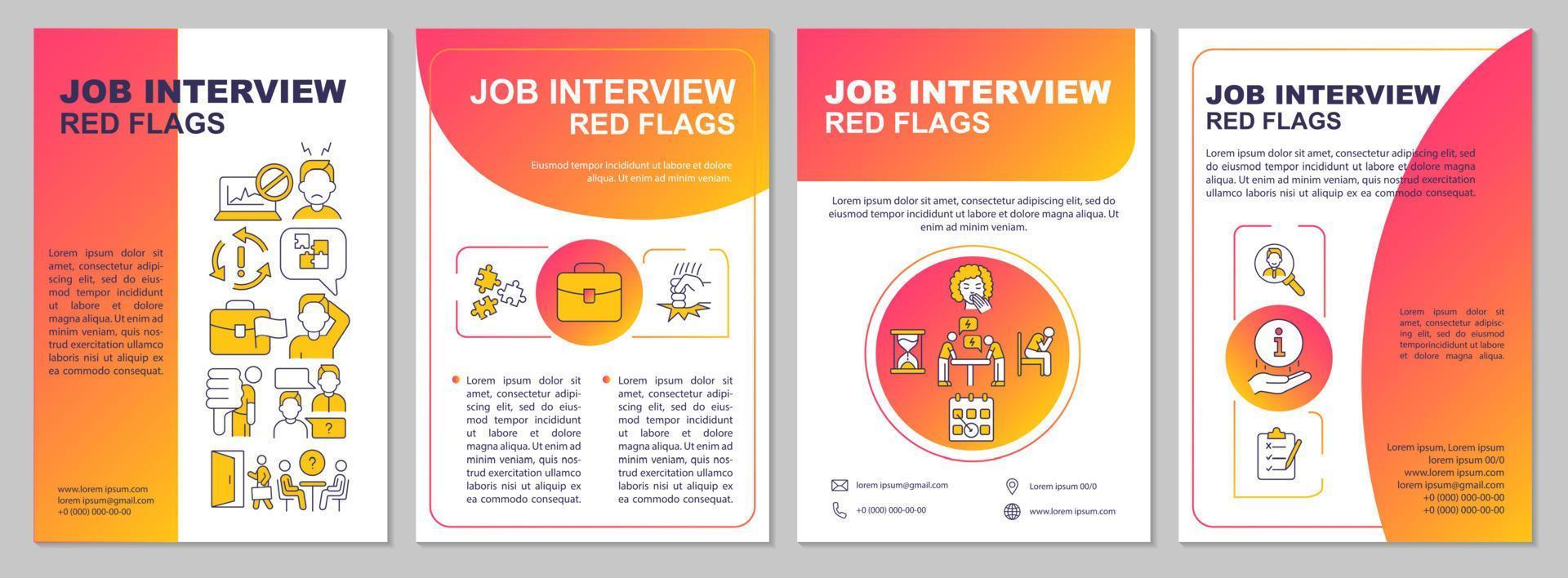 Job interview warning signs red gradient brochure template 7004300