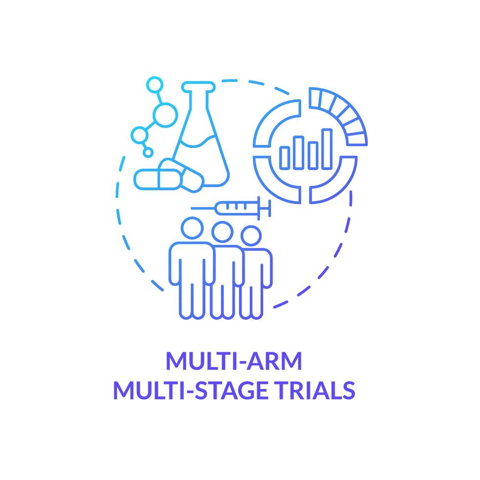 Multi-arm multi-stage trials blue gradient concept icon vector
