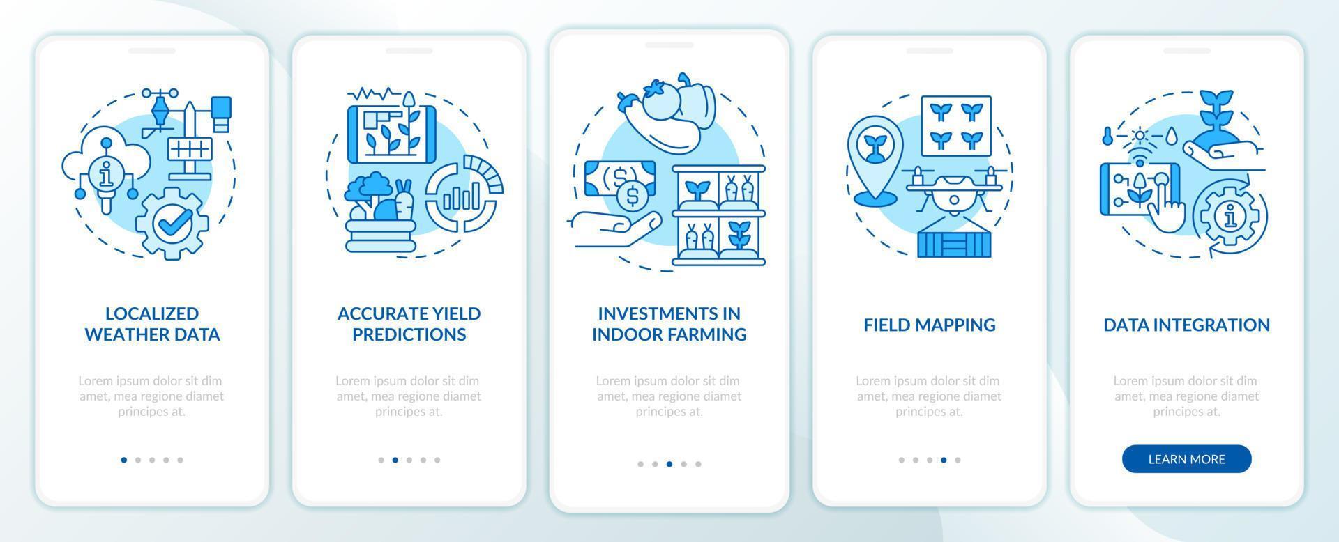 Current farming trends blue onboarding mobile app screen vector