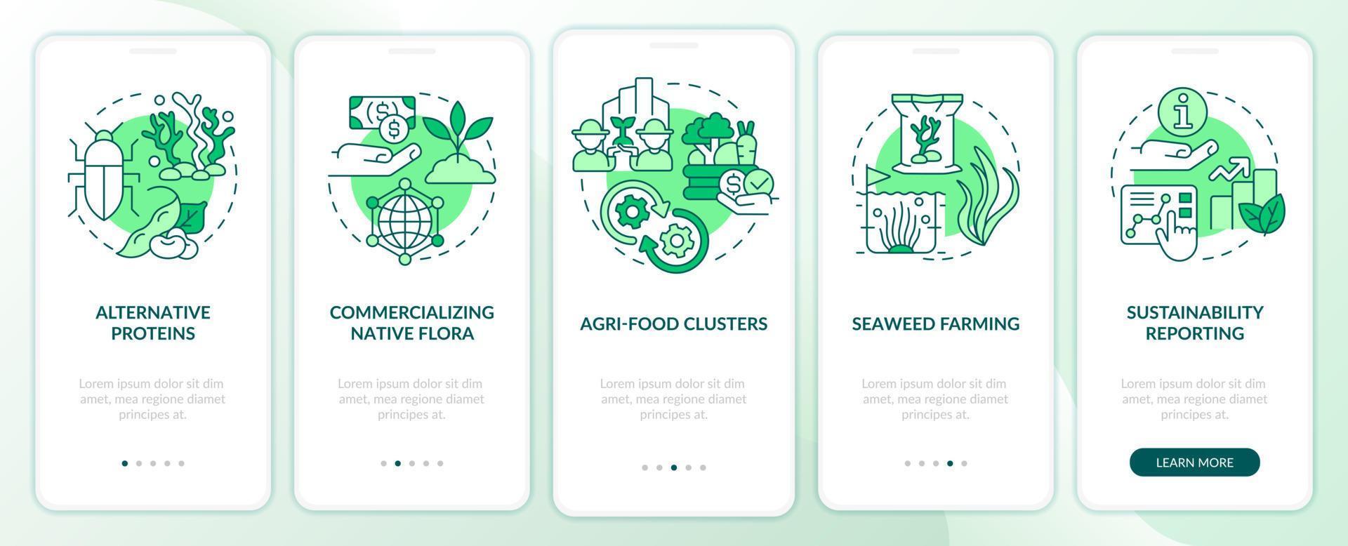 Agricultural trends green onboarding mobile app screen vector