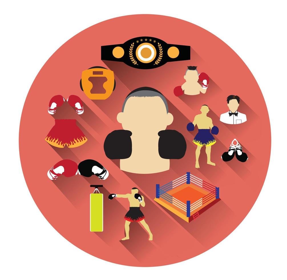 Modern flat boxing icons set with long shadow effect vector