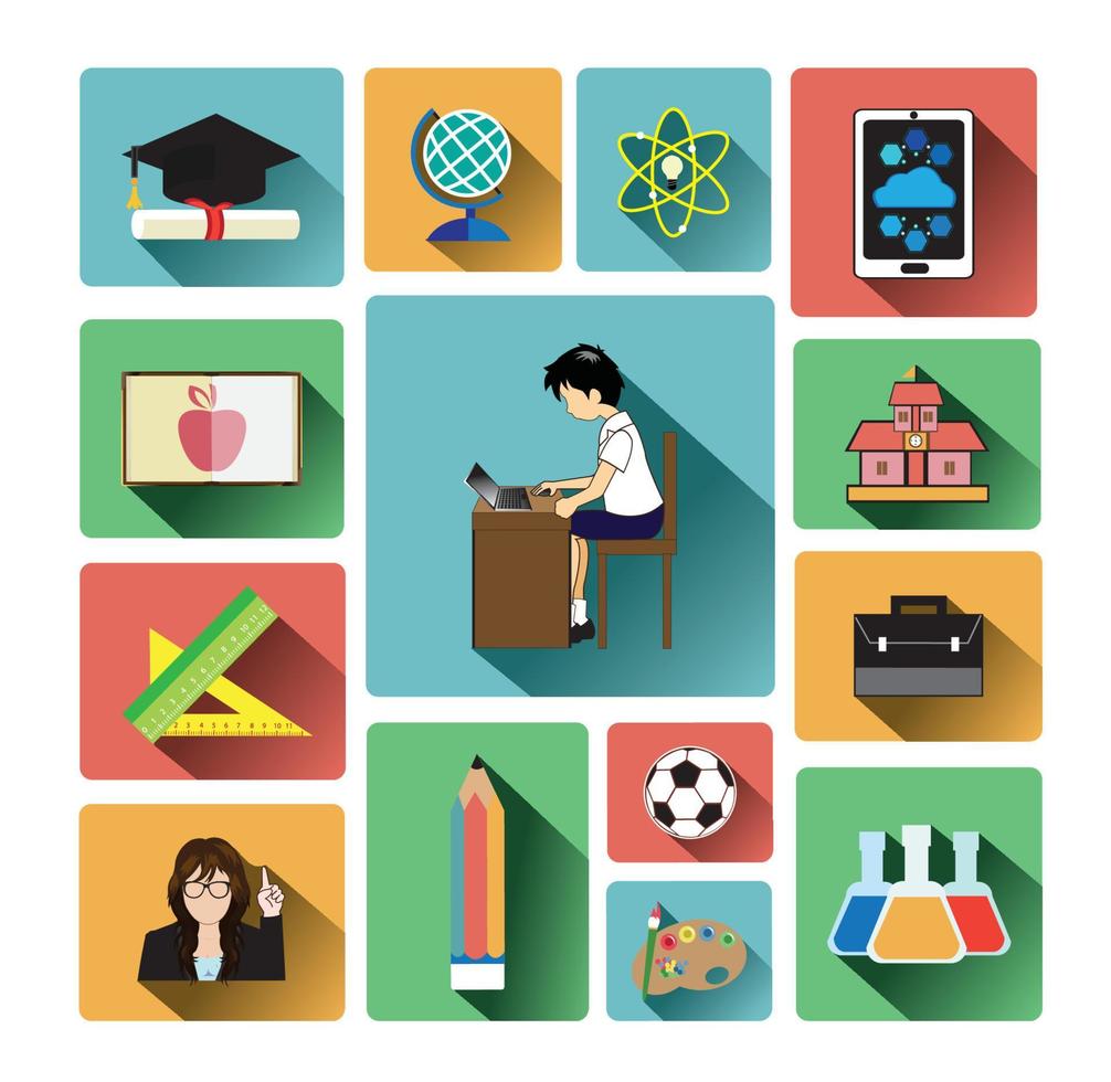 Modern flat education icons set vector