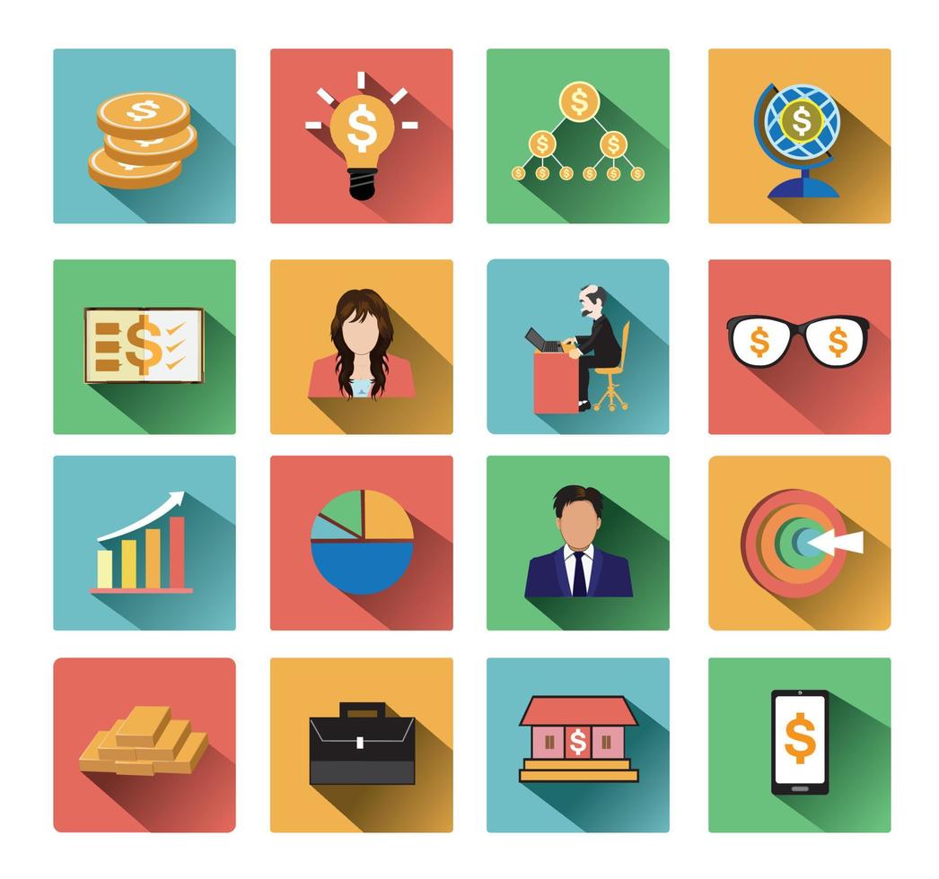 Flat style of business icons set vector