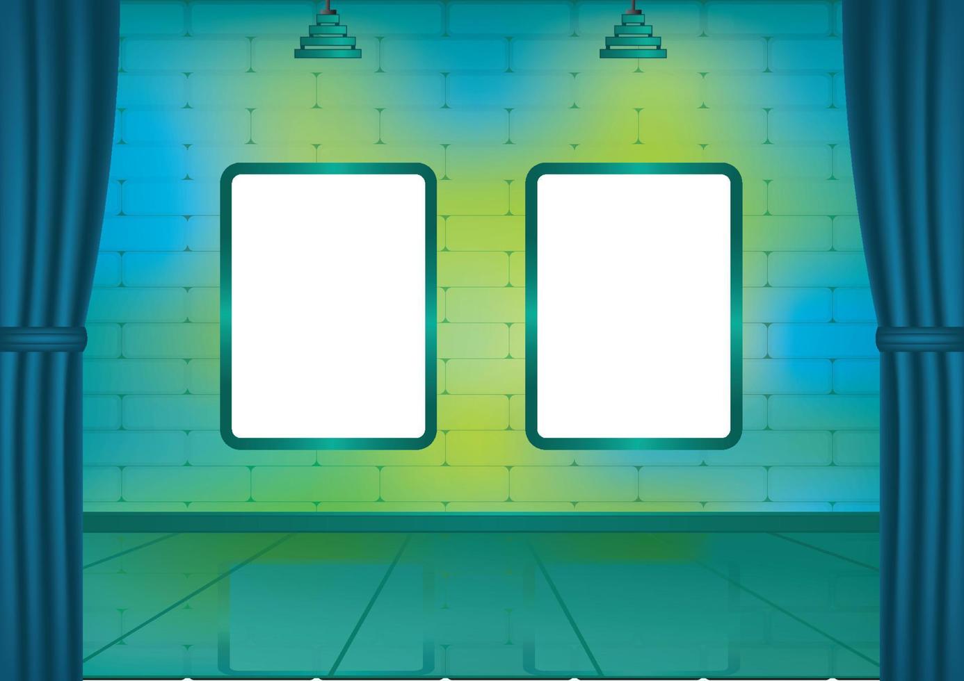 Colorful brick show room with spotlights vector