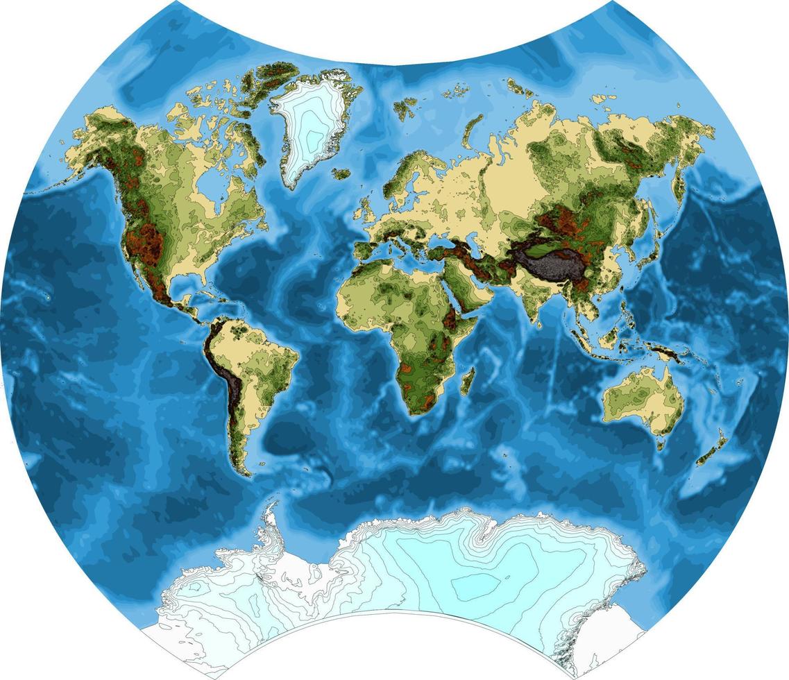 mapa del mundo vectorial físico con línea de contorno topográfica vector