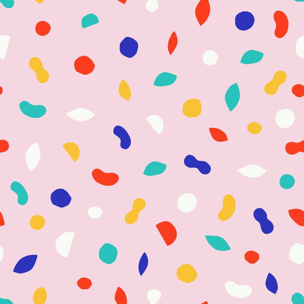 Seamless texture with different modern shapes. Creative pattern with paper cut geometrical figures. Multicolored background vector