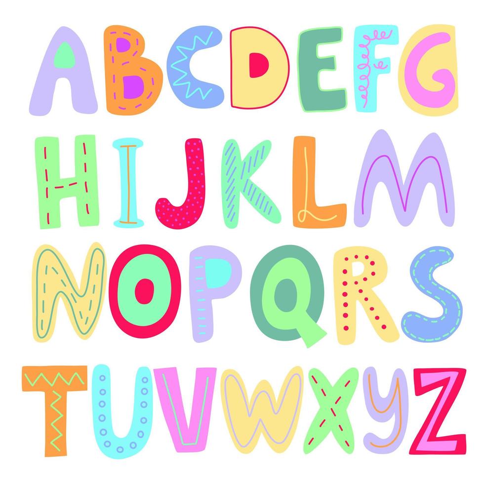 alfabeto divertido dibujado a mano para niños que estudian letras. ilustración vectorial vector