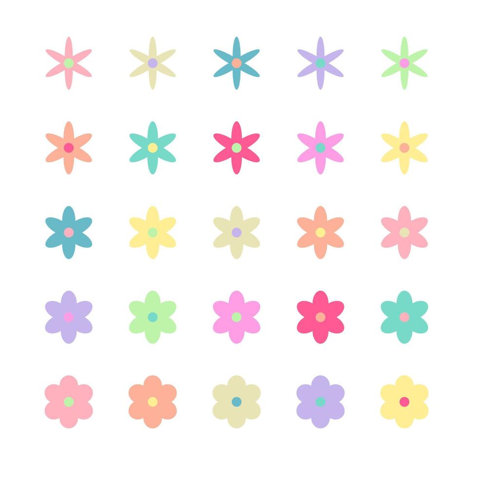 Set with groovy daisy flower icons. Vector illustration isolated on white background