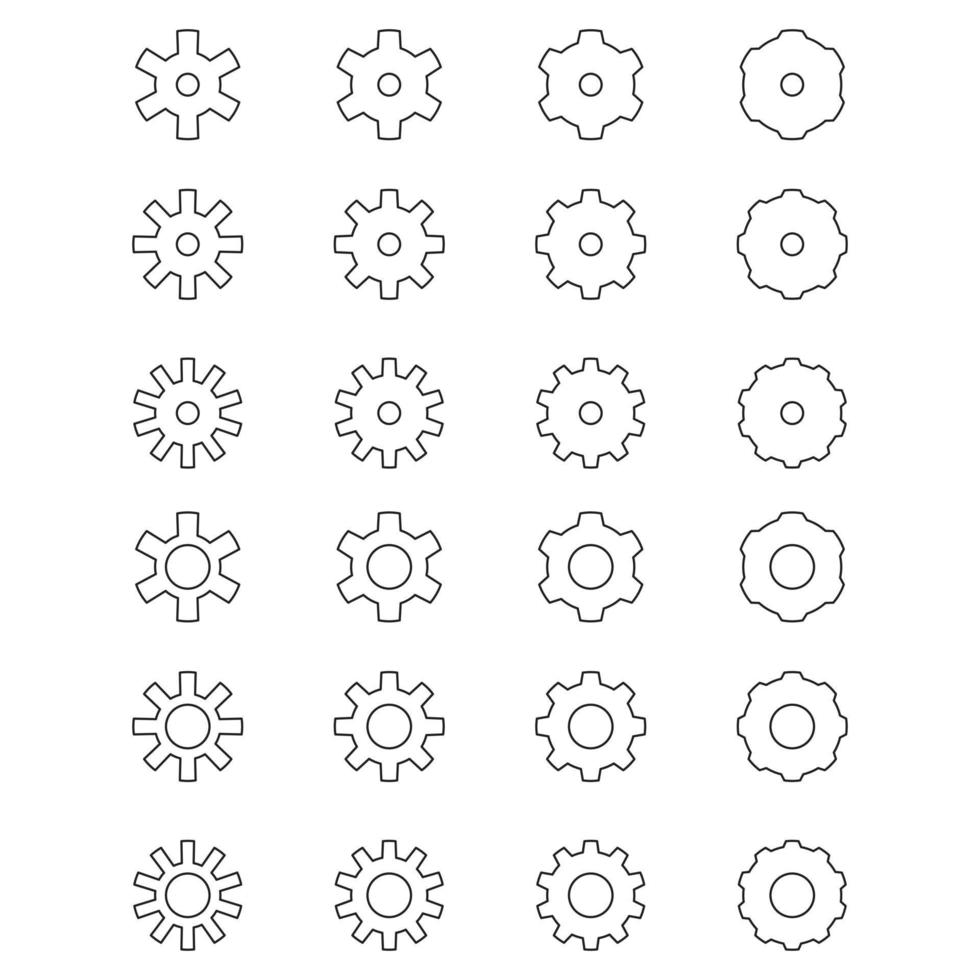 gran conjunto de vectores de diferentes iconos de línea de engranajes