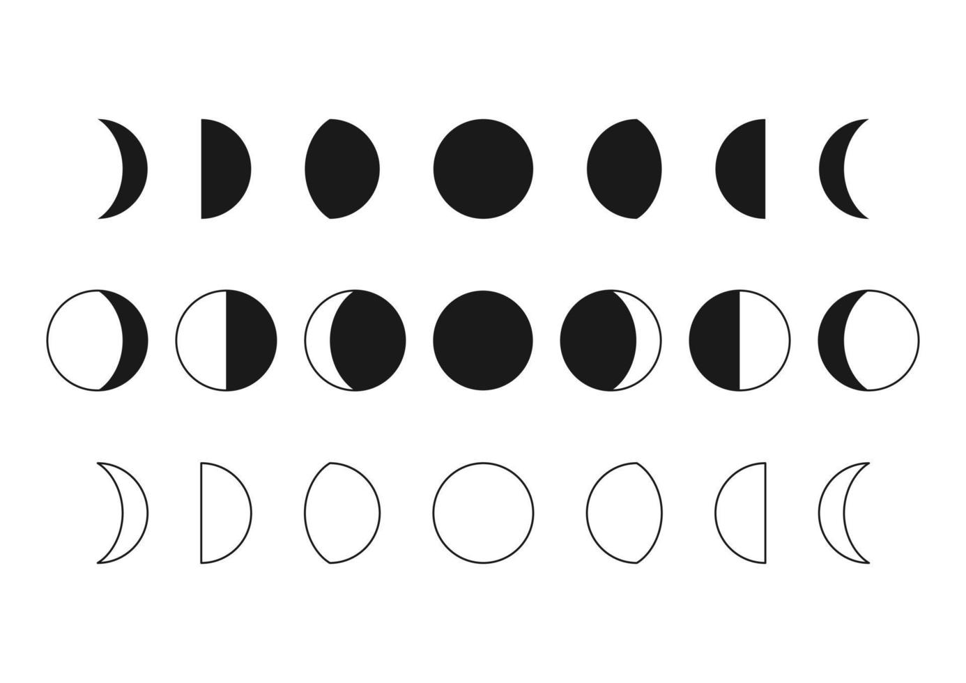 Vector set of moon phases. Moon silhouette icons