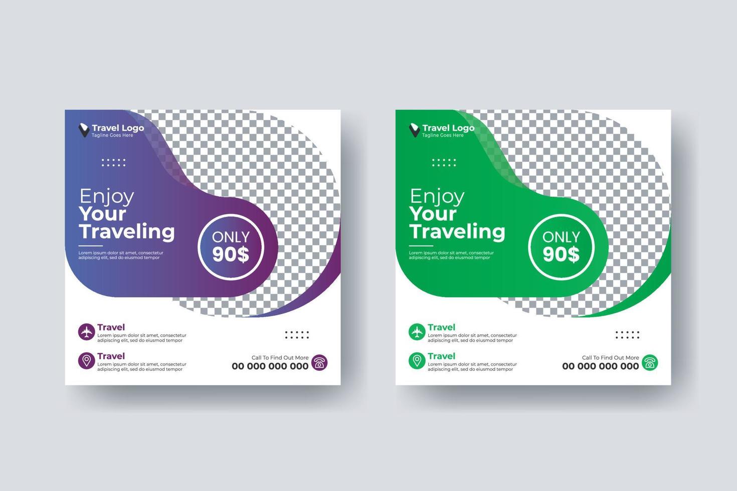 Social media post square flyer travel banner template vector