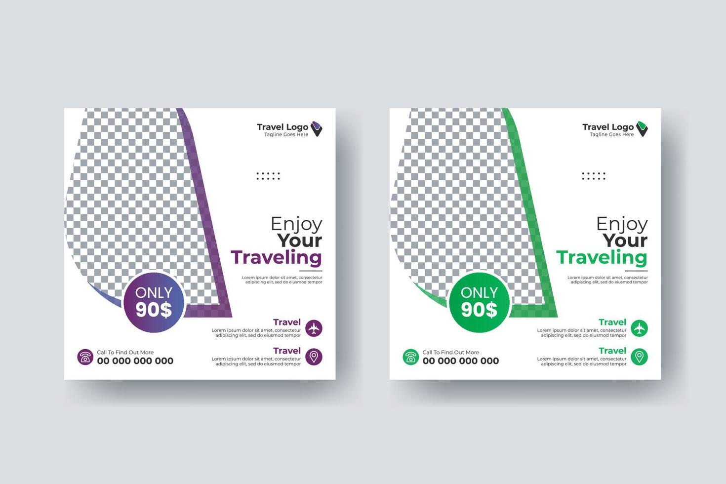 Social media post square flyer travel banner template vector