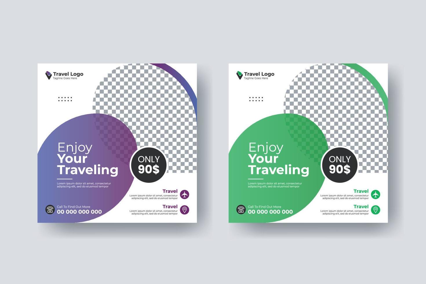 Social media post square flyer travel banner template vector