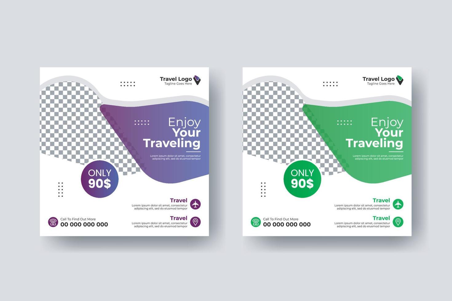 Social media post square flyer travel banner template vector