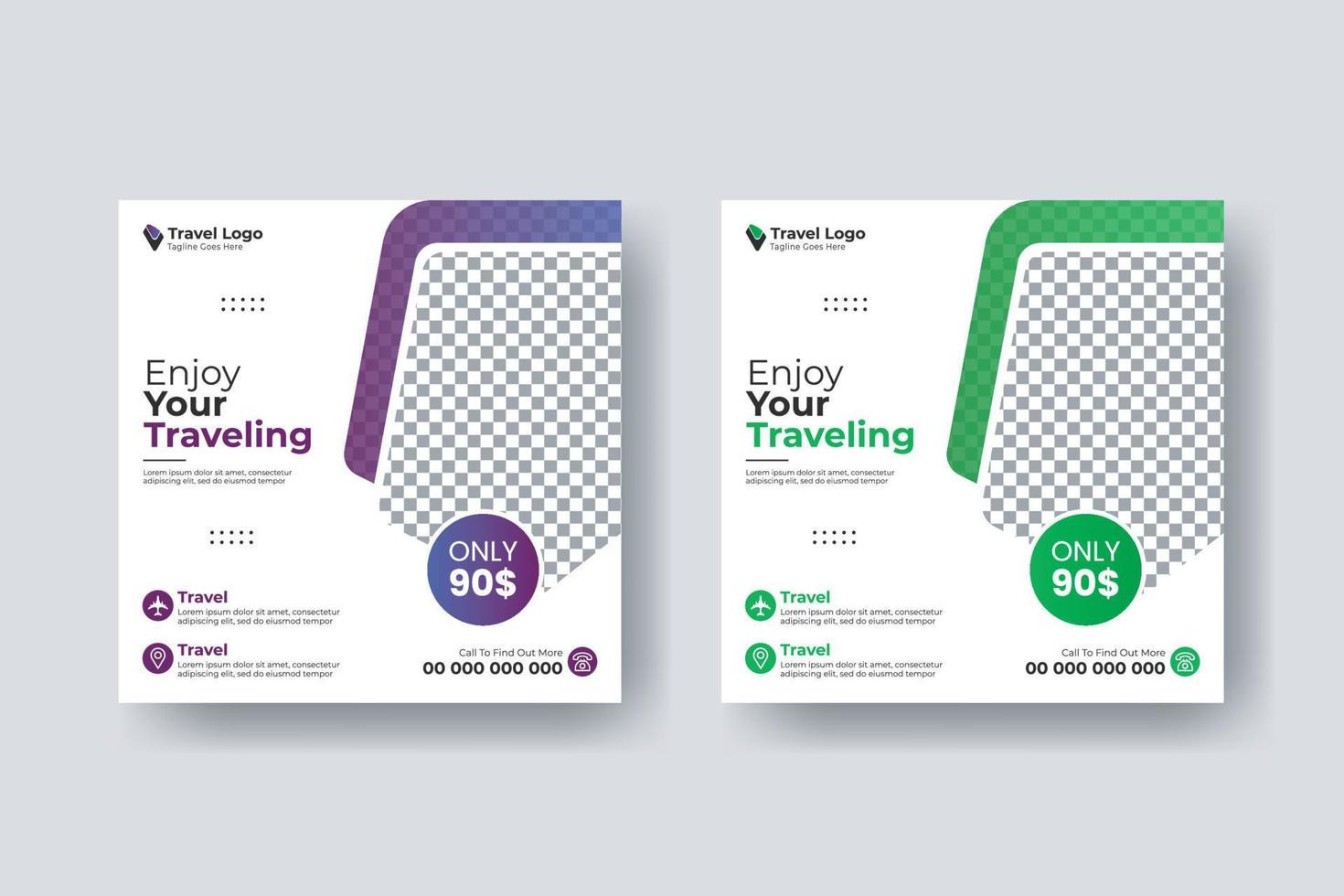 Social media post square flyer travel banner template vector