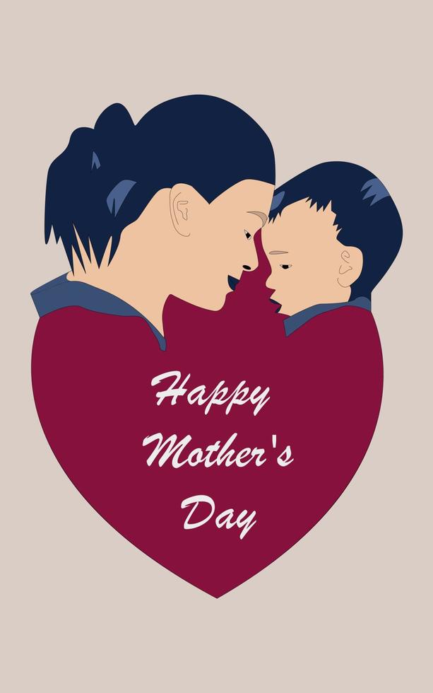 Mother and Child Embracing Over a Red Mother's Day Heart vector
