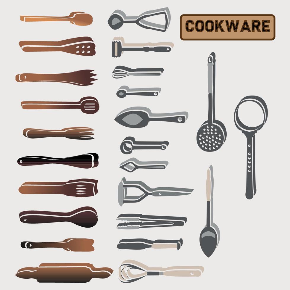 Set of kitchen Utensils With Shadows and 3D Effects vector