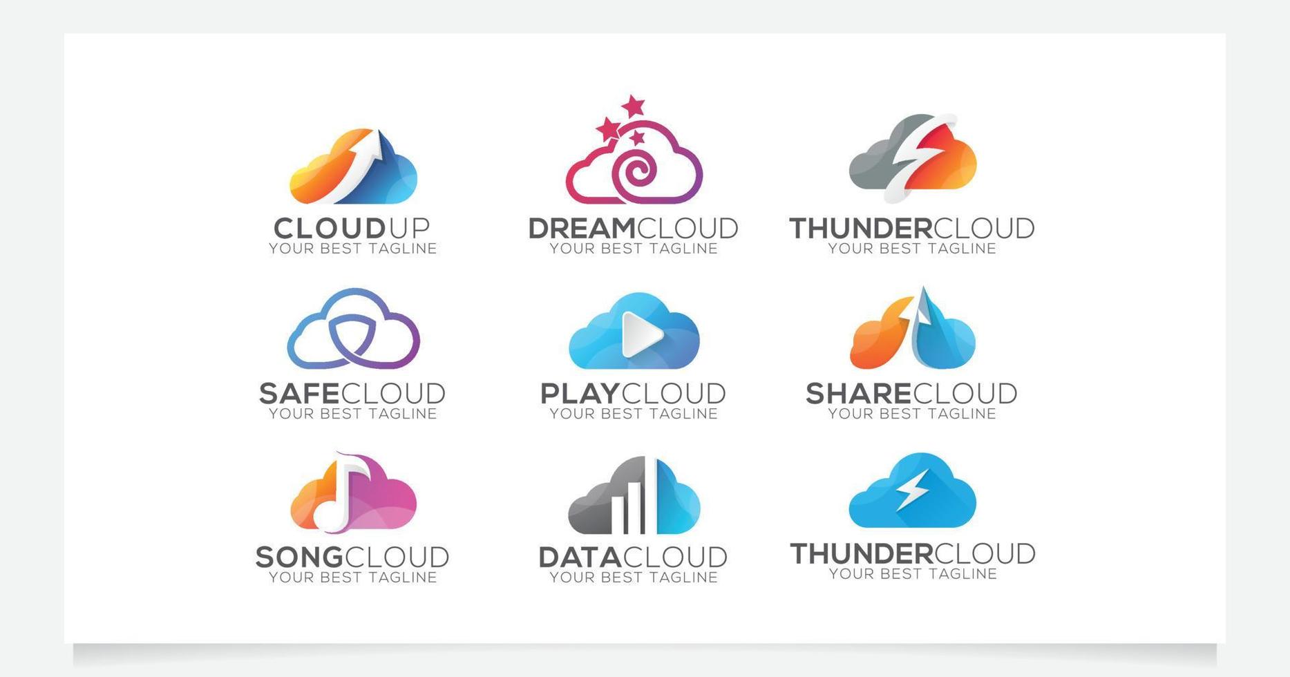 colección de logotipos en la nube para empresas o agencias vector