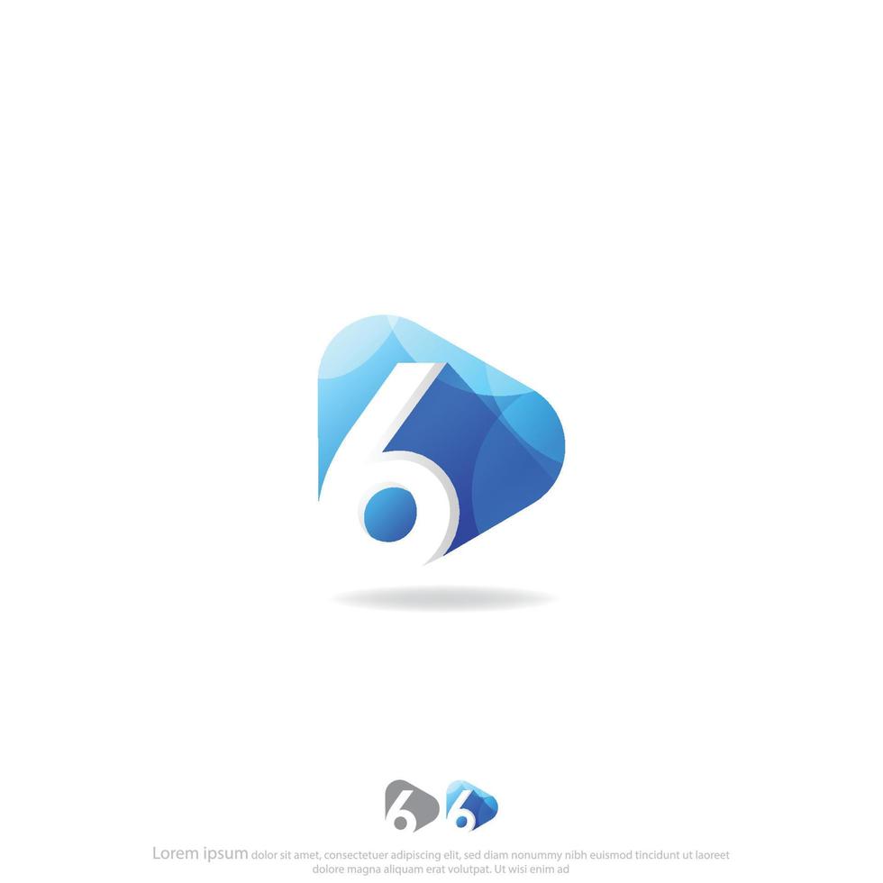 Play Button With Number Six Logo Vector