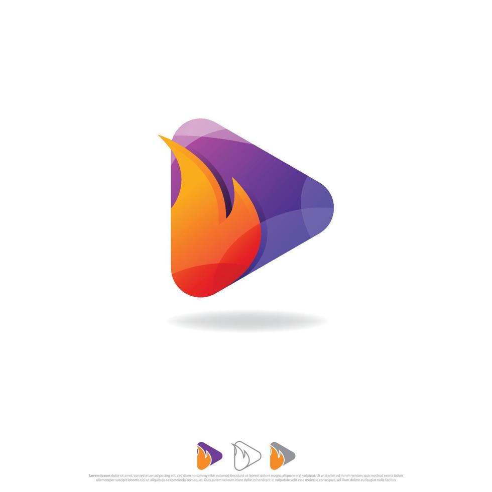 Play button with fire logo vector