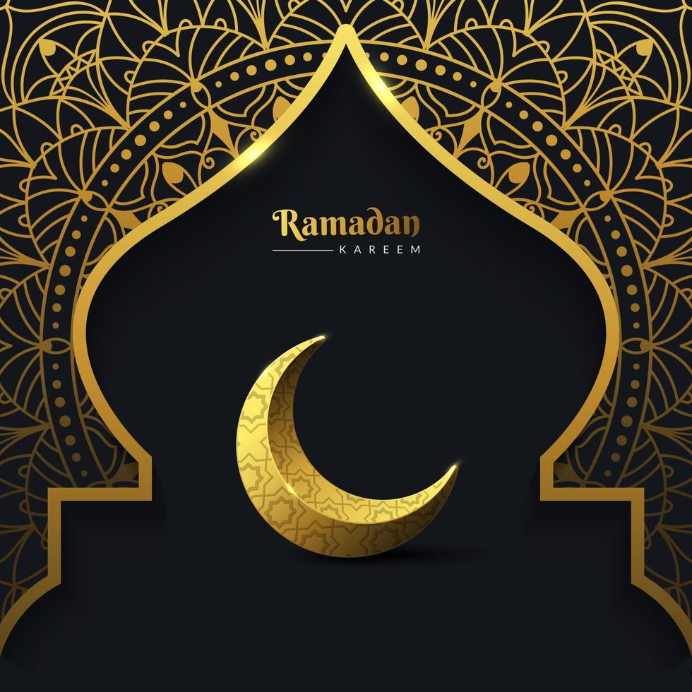 Beautiful ramadan kareem  background with mandala and golden crescent moon vector