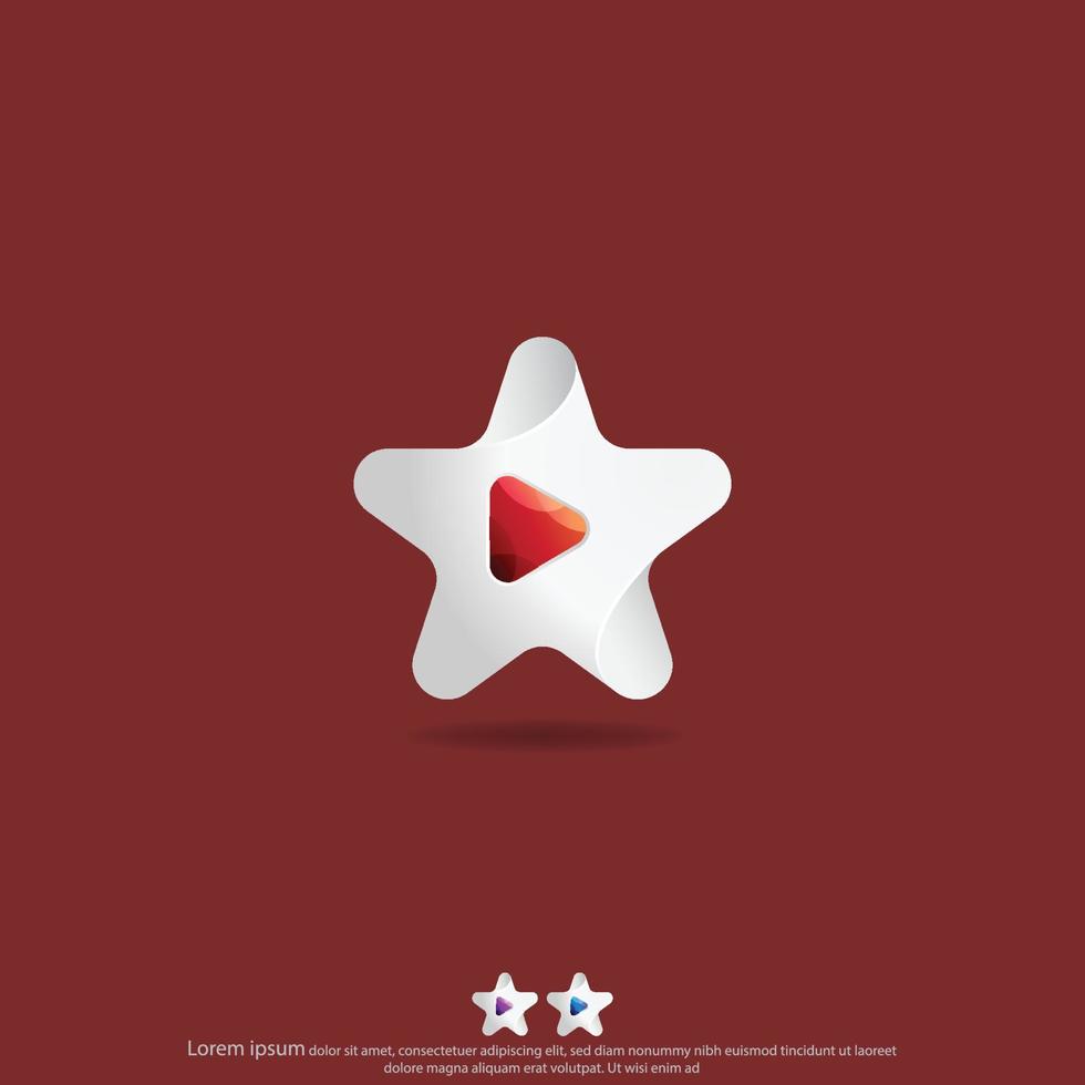 Star With Play Button Logo Design Vector