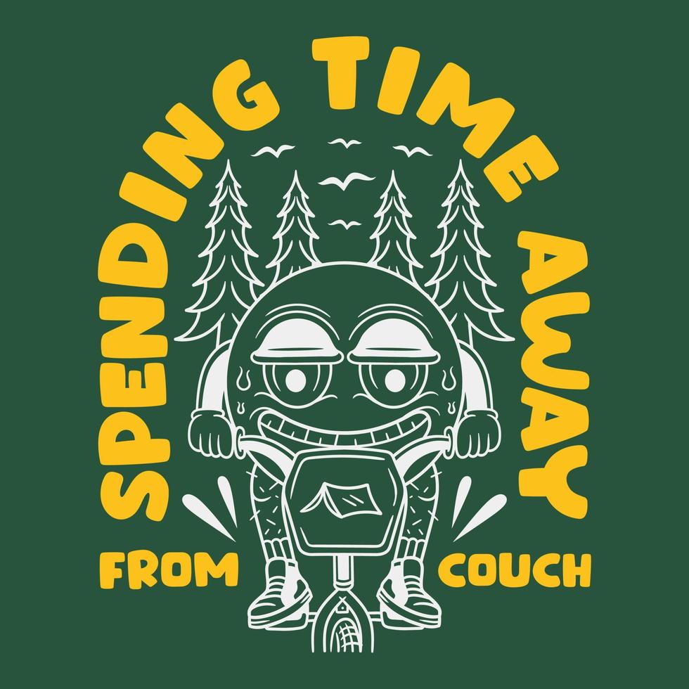 ciclismo de dibujos animados en diseño de camiseta de camping forestal vector