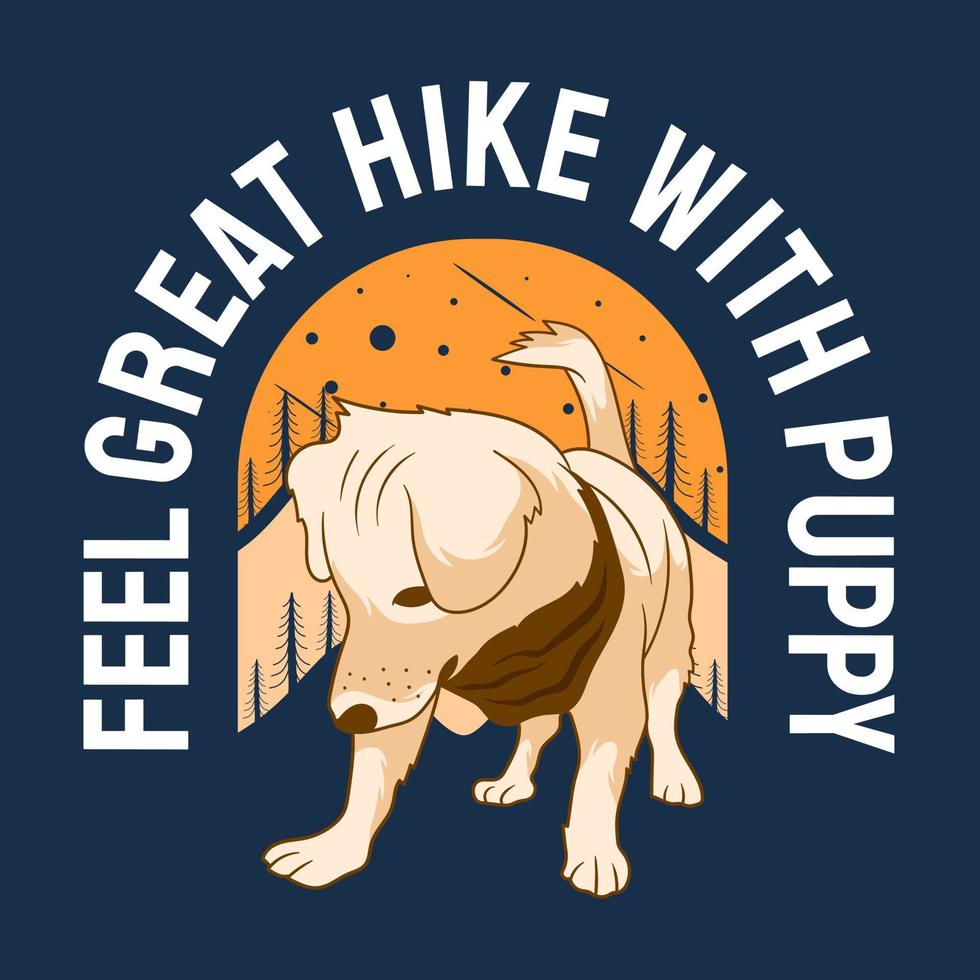 Retro hiking with puppy logo vector