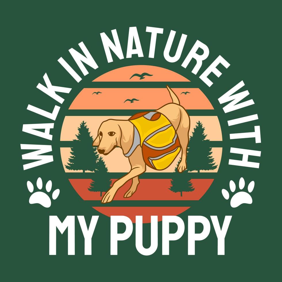 diseño de camiseta de perro retro en la naturaleza vector