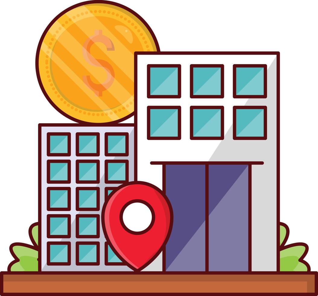 Ilustración de vector de ubicación de edificio en un fondo. Símbolos de calidad premium. iconos vectoriales para concepto y diseño gráfico.