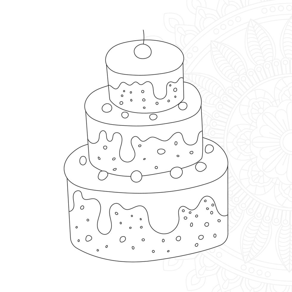 Birthday cake coloring pages for kids vector