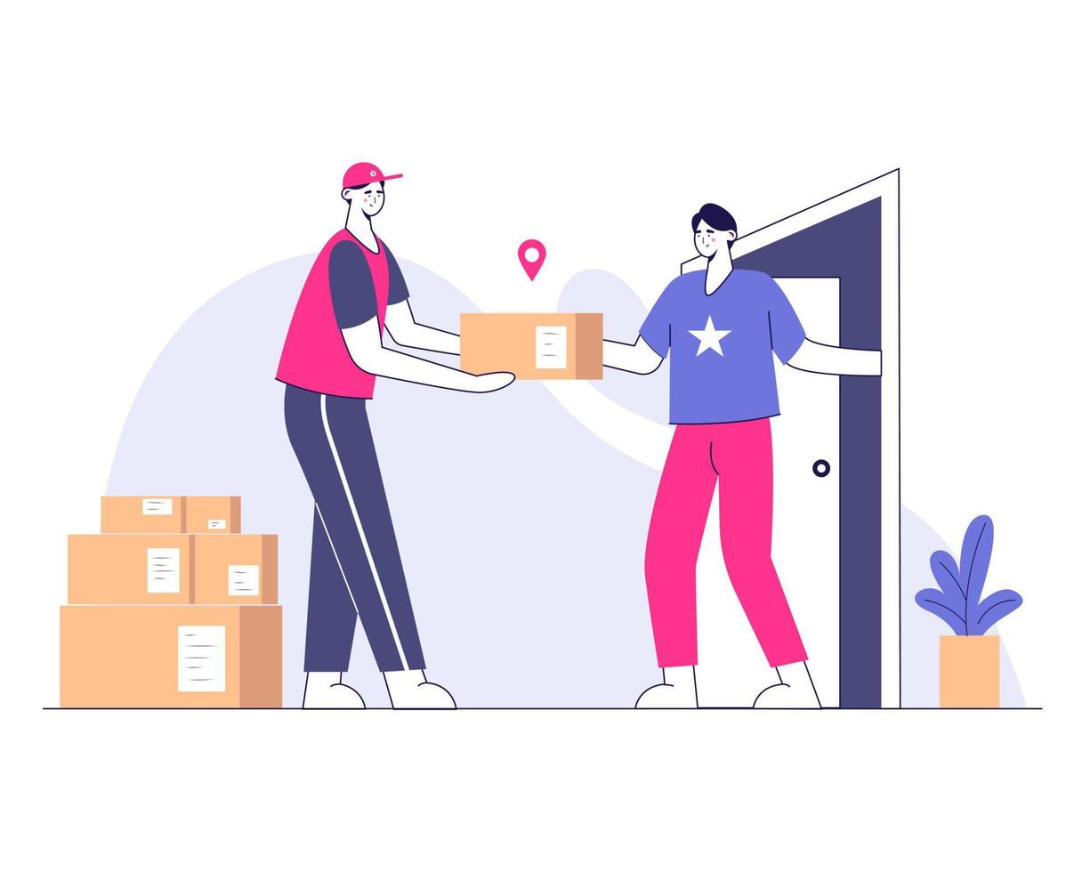 Home Delivery Illustration Of A Courier Service Illustration Delivery Handover To Customer Concept vector
