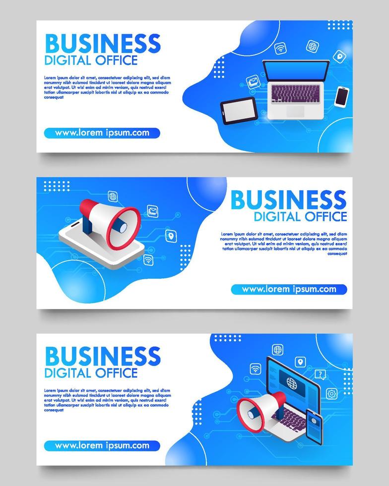 conjunto de banner de oficina digital de negocios vector