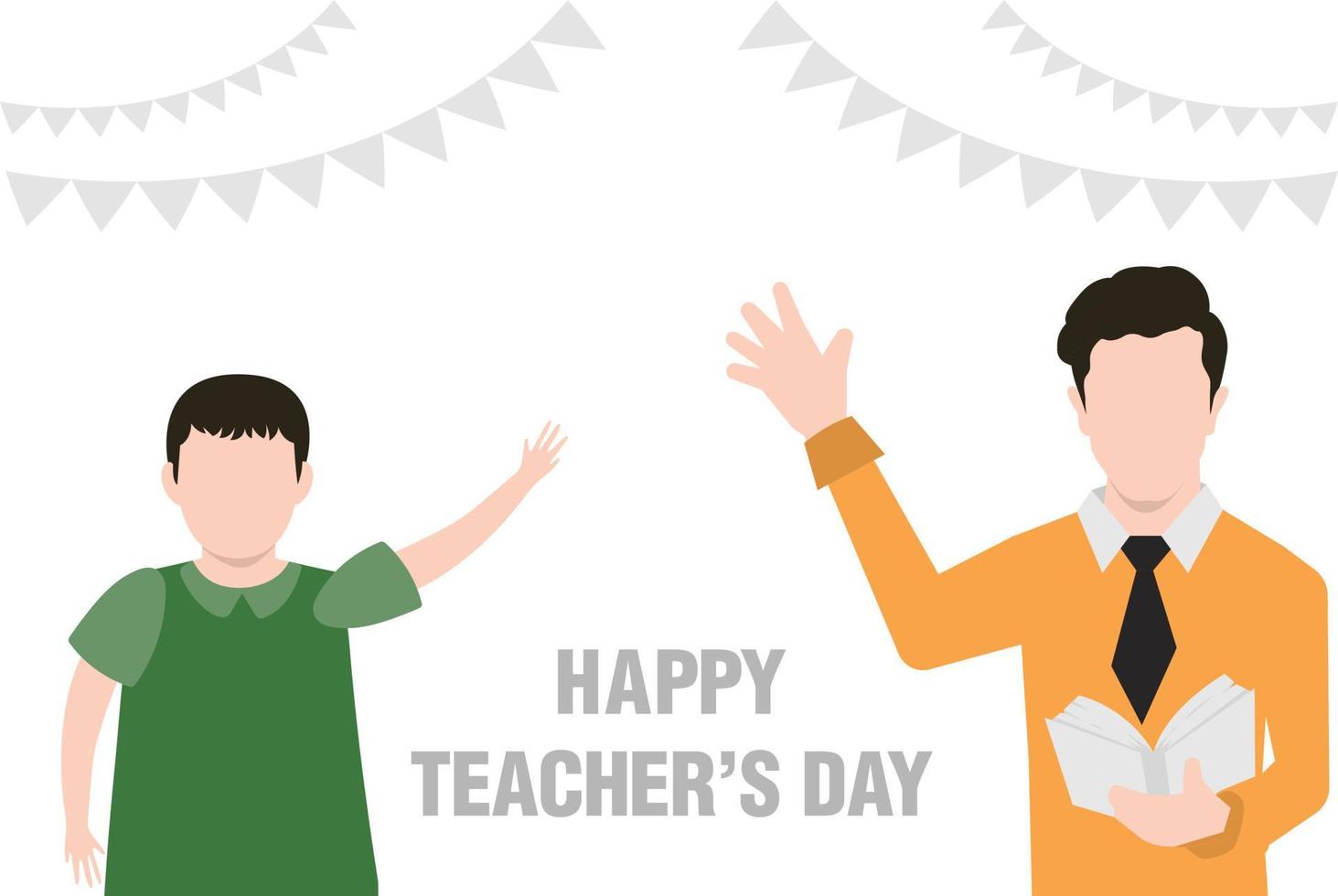 The teacher and student waving to each other. vector