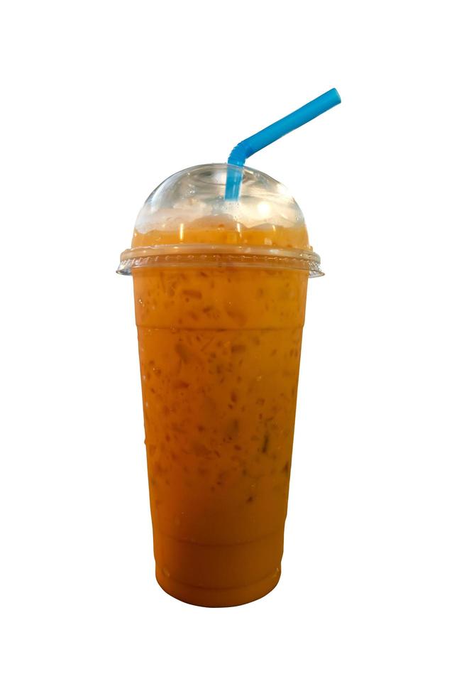 Isolated Front View of Thai Iced Lemon Tea in plastic cup with