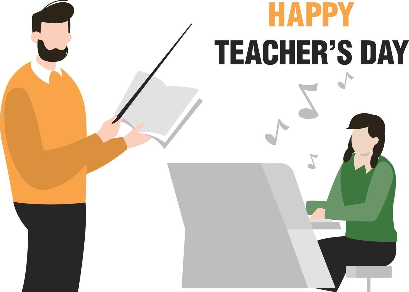 The musical teacher teaching the student with a musical stick and book. vector