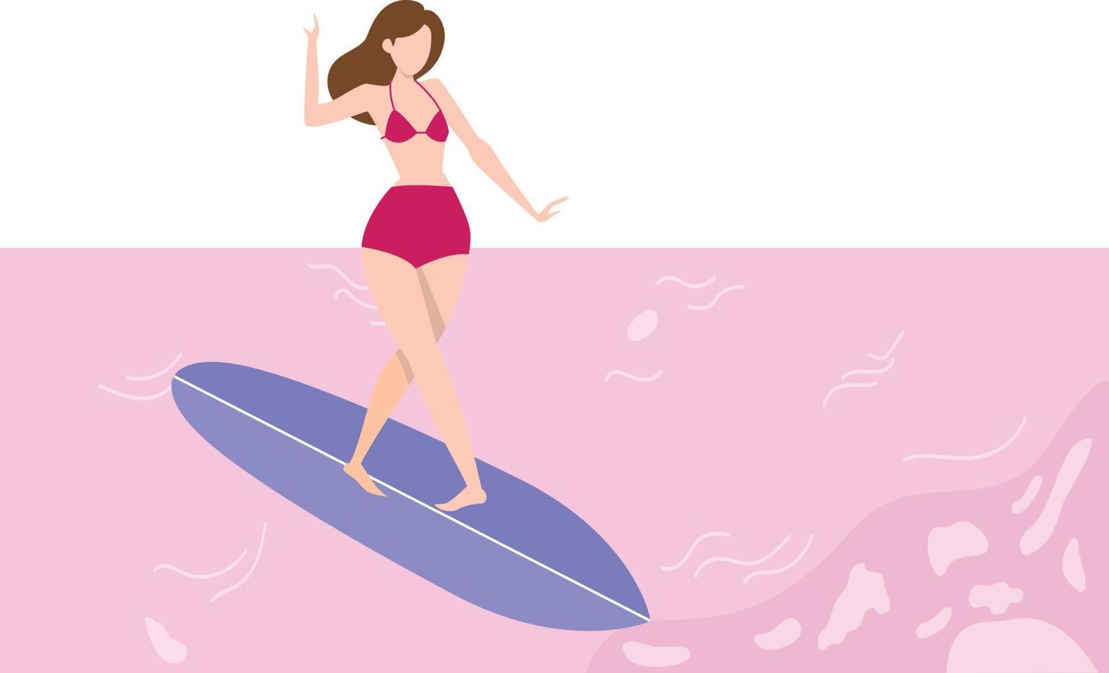 la chica está haciendo surf. vector