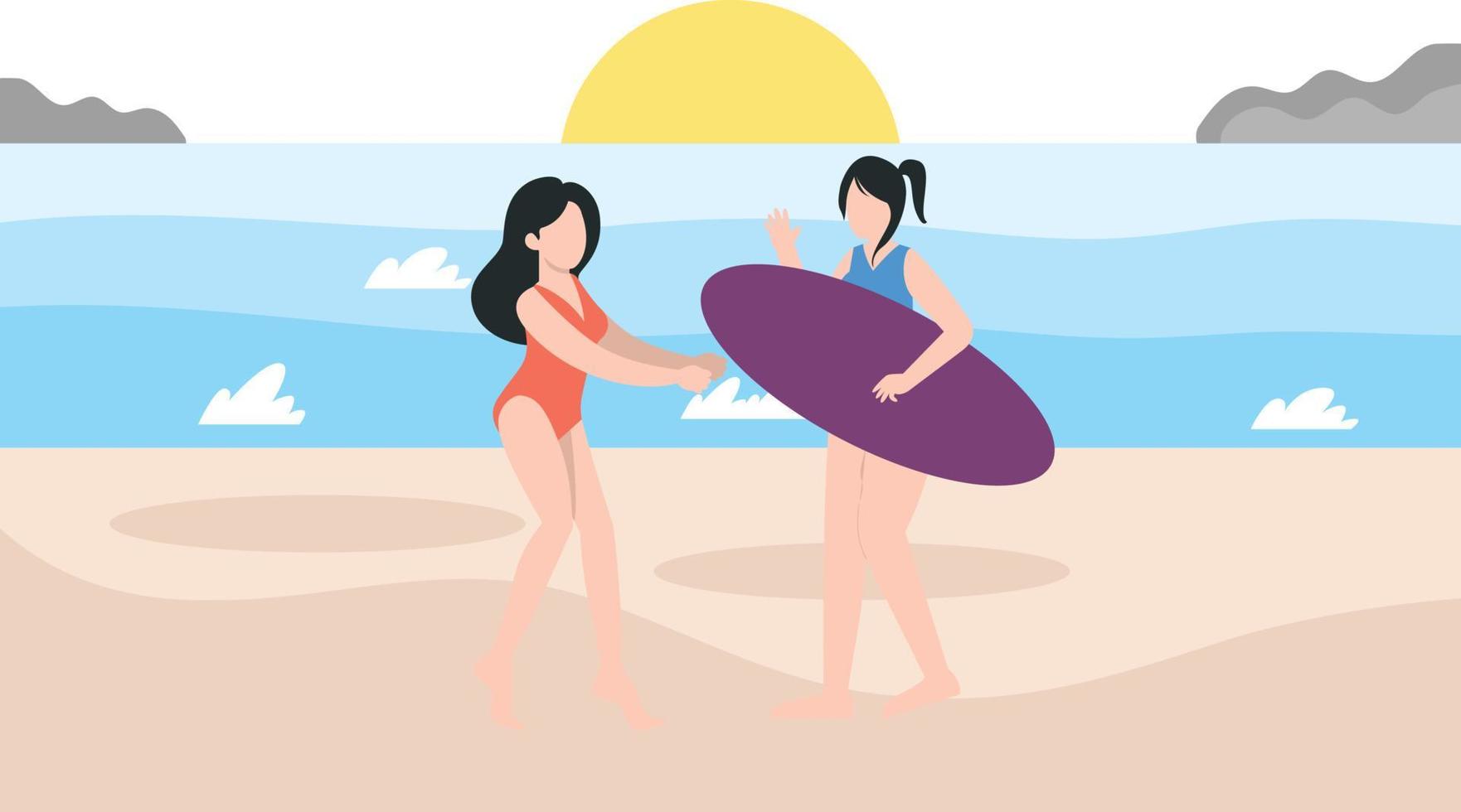 The girls are going to surfing. vector