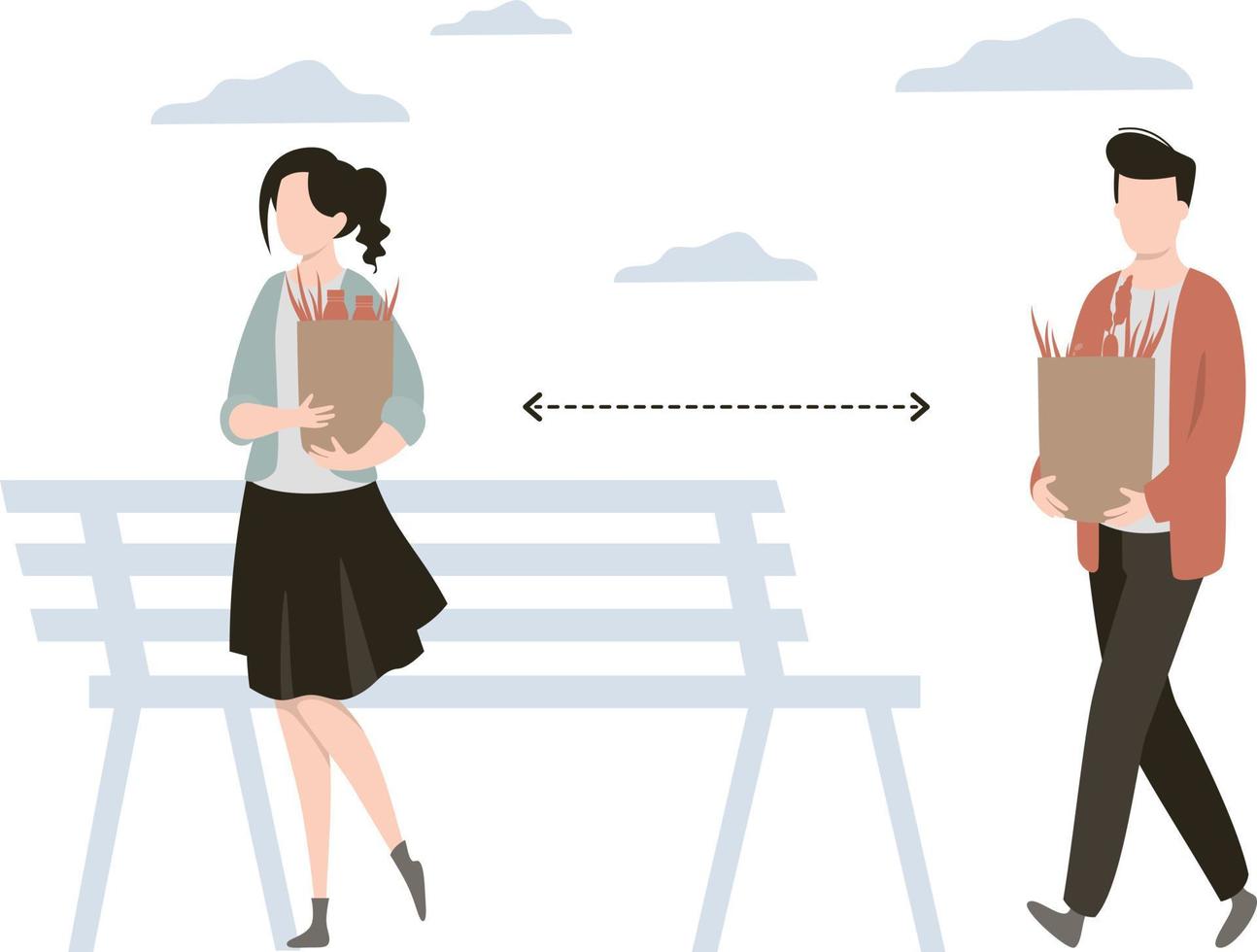 The girl and boy walking on a safe distance. vector